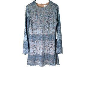 WAYF Blue Lace Long-Sleeve Mini Dress size L Elegant  Dinner Cocktail Formal